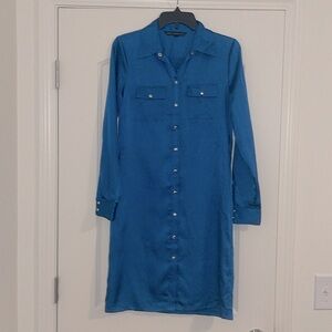 White House Black Market Teal Button Down Shirt Dress Size 4